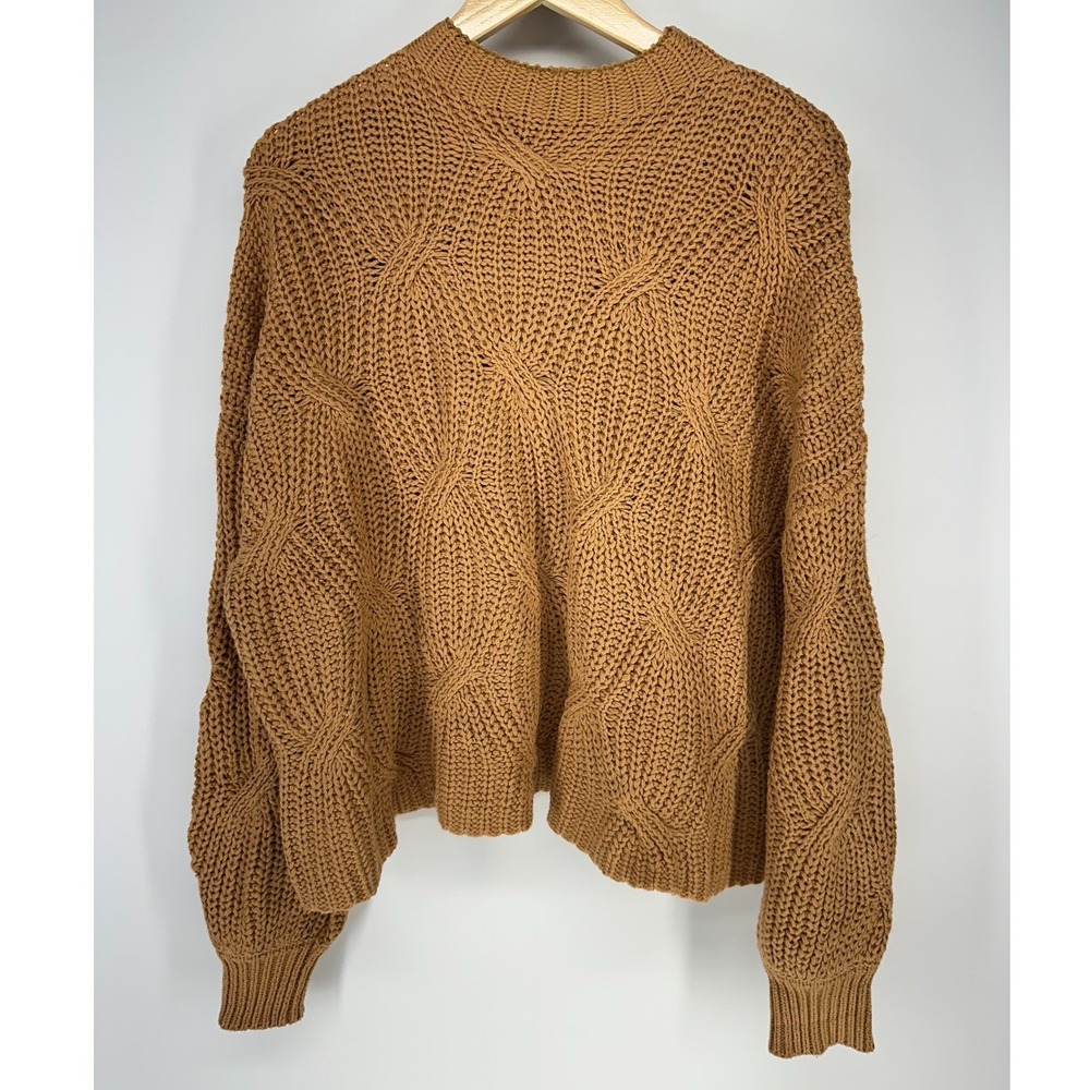 PrettyGarden Chic Sweater Womens S Brown Mock‎ Neck Cable Knit Diamond Lattice